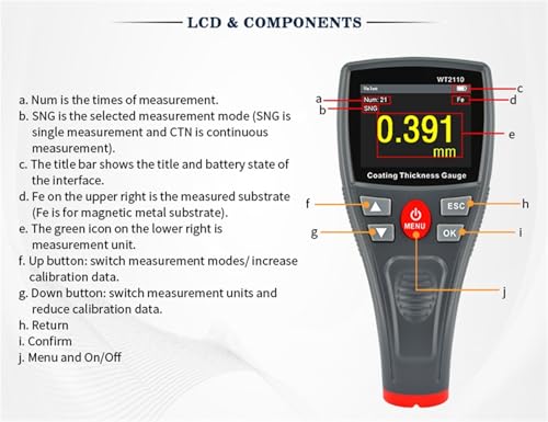 Thickness Gauge, Digital Car Film Iron Coating Thickness Gauge Color LCD 0-1500um Fe/NFe Coating Painting Electroplate Measure Tools WT2110 miniatura 3