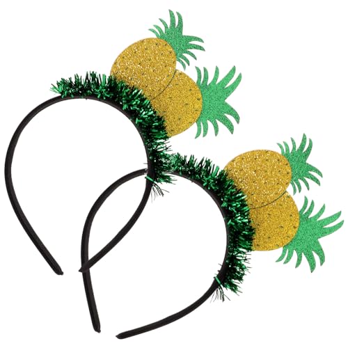 Minkissy 2 diademas de frutas con piña, diadema con oropel, accesorio para la cabeza, accesorios para el cabello, regalos para niños, disfraz de luau tropical, suministros para fiestas