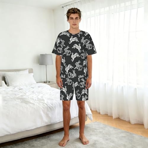 Pijama de conejo para hombre ropa de dormir transpirable de dos piezas con pantalones cortos 3