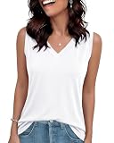 GAYHAY Womens White Tank Tops Loose Fit Sleeveless Summer Shirts V Neck Flowy Blouses Casual Beach Vacation Clothes Fashion 2026