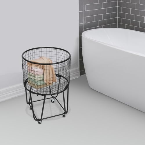 Image of Wire Metal Deep Set Rolling Laundry Basket,Wire Laundry Basket With Wheels