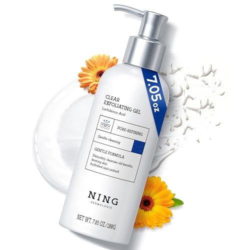 NING DERMOLOGIE Exfoliating Face Scrub: Gentle Face Exfoliator Peeling Gel with PHA & AHA, Niacinamide - Chemical Exfoliant Peel Shot for Dead Skin Cells, Blackheads, Sebum Control & Pores Care 7.05OZ