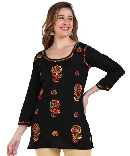 VahsonDesigner Latest Hand Lucknowi Chikankari Embroidery Cotton Short Kurti for Women/Girls