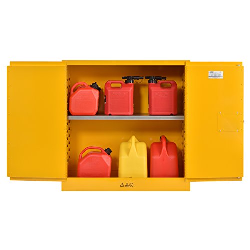 Sandusky Lee Sc300F Yellow Steel Safety Cabinet For Flammable Liquids, 1 Shelf, 2 Door Manual Close, 30 Gallon Capacity, 44"Height, 43"Width, 18"Depth #TOP2