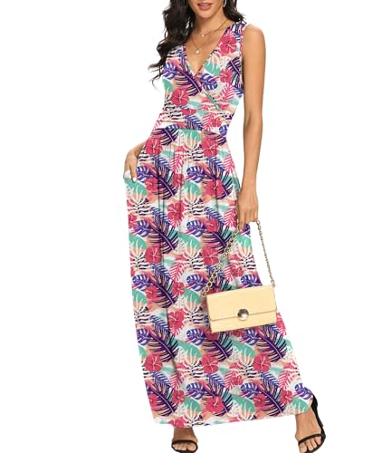 Image of LILBETTER Women Sleeveless Deep V Neck Loose Plain Long Maxi Casual Dress