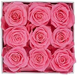 Real Pink Preserved Roses in White Square Box, Evermore Rose Gift Box for Her, Valentine’s Day, Birthday, Anniversary, 9 Forever Flower Gift Box for her.