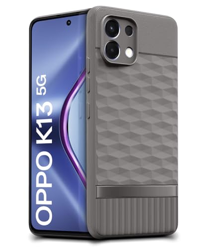 Image of WOW IMAGINE Back Cover for Oppo K13 5G with Hexa Cube Design | Ultra Slim Soft Rubberised Case | Inner Velvet Fabric | Matte Silicone Flexible Mobile Case | Camera Protection - Grey