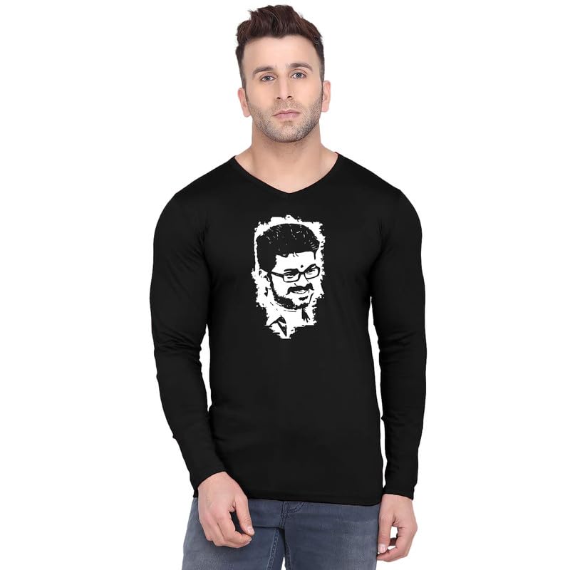 GenericOriginal Way Men Cotton Full Sleeve V Neck Thalapathy Vijay Actor Printed T Shirt FSV-2469