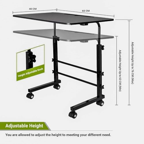 Image of Multi-Purpose Sofa Side Height-Adjustable Laptop Table with Docking for Tablet, Study Table, Portable, Ideal for Work from Home, DIY Table, Easy to Assemble (White Wooden)