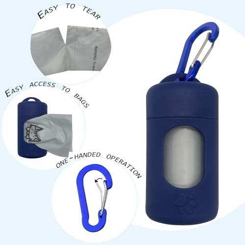 Image of Dog Poop Bag Dispenser for Leash with Snap Clip, Skin-friendly Texture Waste Bag Holder for Dog Walks and Cats, Pets Litter Bag Container, Indoor & Outdoor Use (Navy, 1)