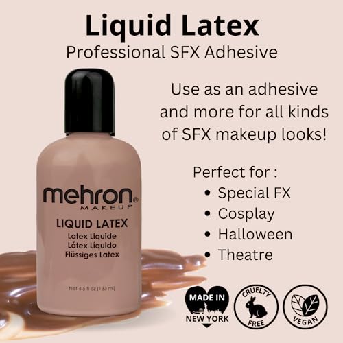 Mehron Makeup Liquid Latex | SFX Makeup | Halloween Latex Makeup | Latex Glue for Skin | Prosthetic Glue 4.5 fl oz (133 ml) (Dark Flesh)