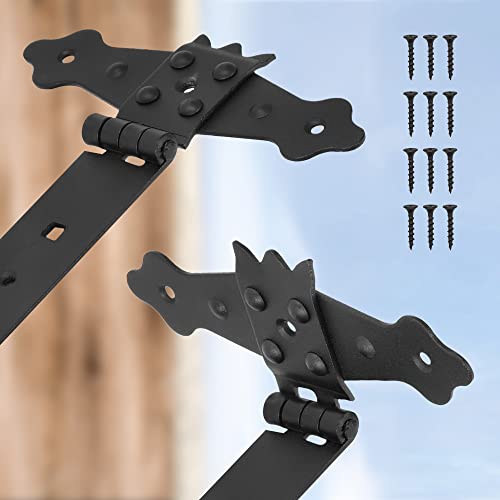 KOTARBAU® 2er Set Kreuzgehänge Schwarz 200 mm Ladenband Scharnier Schwarz Band Torbeschlag Holzverbindung Werfgehänge Pulverbeschichtet Türscharnier Aussen Tor Scharniere Torbänder