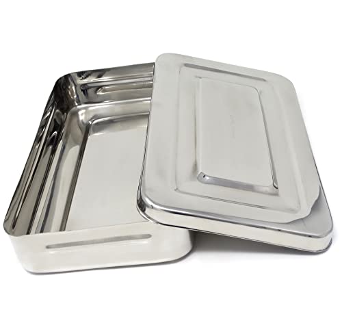HIGH TECH INSTRUMENTS Stainless Steel Instrument Box with Lid Tray Organizer For Storage and Sterilization Surgical Lab Instrument Supplies Multipurpose Container (10L x 6W x 2H)