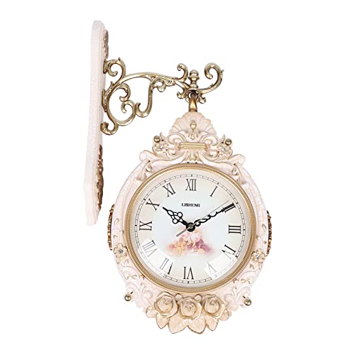 Reloj de pared analógico silencioso doble cara 14.05x9.05 pulg miniatura 1