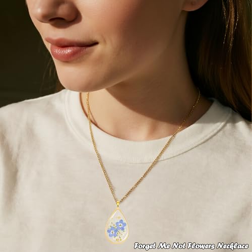 Image of Miscarriage Gifts for Mothers, Forget Me Not Pressed Flowers Necklace, Baby Loss Grief Sympathy Gift for Women, Child Loss Memorial Gifts Jewelry