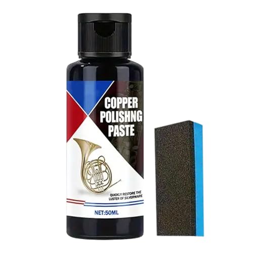 Limpiador de latón – Esmalte profesional de bronce y metal, 50 ml, removedor de deslustre con esponja | Solución de limpieza brillante para aluminio, cromo, cubiertos, relojes, estufas y