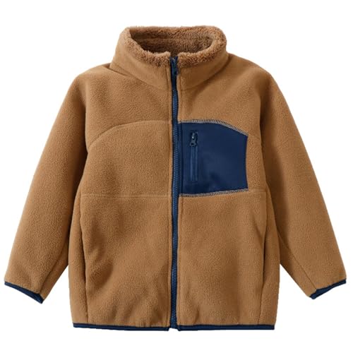 Fleece Zipper Jacket for Teen Girls Brushed Long Sleeve Stand Collar Coat with Pockets Kids Girls Stylish Warm Outwear