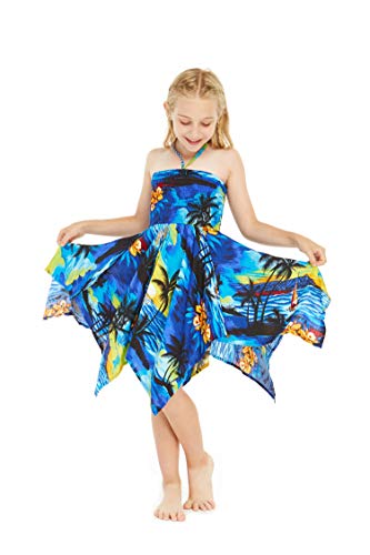 Matching Hawaiian Luau Sibling Boy Girl Fairy Dress Aloha Shirt in Sunset Blue2