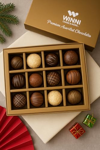 Image of WINNI - Deluxe Imported 12 Pcs Truffle Chocolate Gift Pack | Belgian Dark Chocolates Gift | Premium Handmade Chocolates Gift Box For Birthday, Anniversary, Valentine's Day, Couple, Partner, Girls, Boys, Girlfriend, Boyfriend, Student, Kids | Ideal Gift Option | Return Gift Hamper
