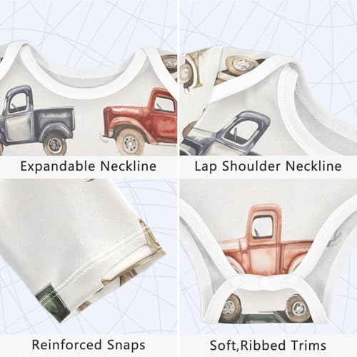 vvfelixl Baby Bodysuits Vintage Trucks Jeeps Long Sleeve Cotton Baby Clothes for Boys Girls 0-3M4