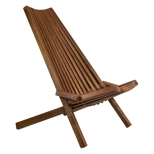 Melino Wooden Folding Tamarack Chairs, FSC Certified Acacia Low Profile Adirondack Chairs, Wood Folding Chair for Outdoor, Patio, Porch, Pool, Backyard, Garden, Balcony and Deck - Chestnut - Single