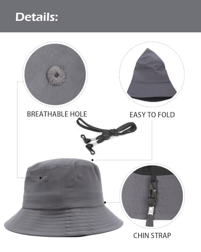 Image of XXL XL L Bucket Hat For Big Heads,M S Quick-Dry Travel Sun Hat With Chin Strap,Lightweight Summer Fisherman Hat Packable