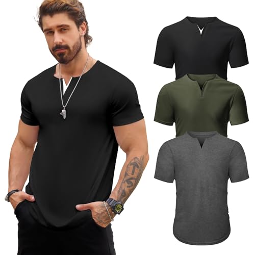 Mens V-Neck Shirt Casual Fashion Longline T Shirts Tee