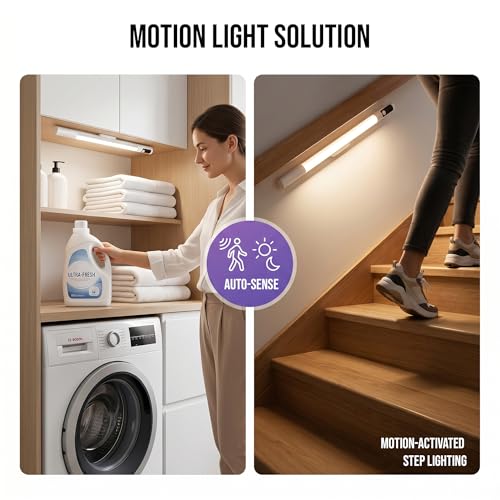 Image of Gesto 40CM Rechargeable Motion Sensor LED Light for Wardrobe, Cabinet, Kitchen, Under Stairs & Shelf, 2400mAh Closet Light, 3 Color Modes, Adjustable Brightness, Magnetic Night Light for Study Table