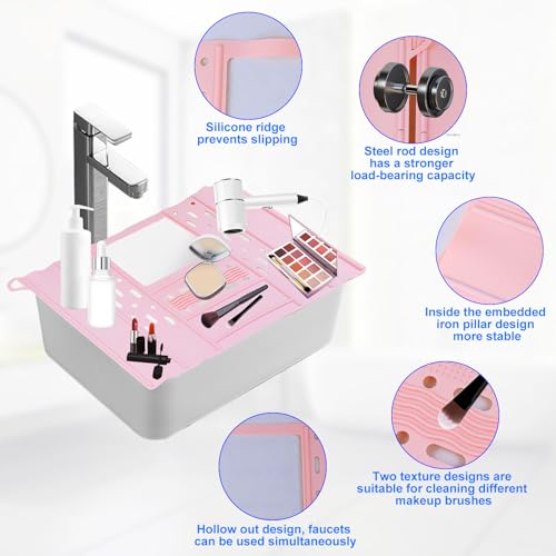 Cubierta para Lavabo de Baño, Tapete de Limpieza Plegable para Brochas de Maquillaje, de Silicona Resistente al Calor para Encimera, Organizador para Maquillaje Ahorra Espacio miniatura 4