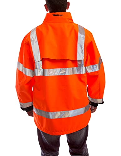 Image of Tingley Standard Icon High Visibility Jacket With Attached Hood, Fluorescent Orange-red /Black, Medium