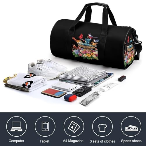 Cardinal & Chickadee Birds Spring Flowers Sports Gym Bag Travel Duffel Workout Bag with Adjustable Strap4