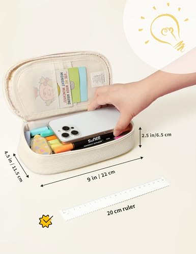 Image of SUNEE Cute Pencil Case, Large Pencil Pouch, Aesthetic Big Pencil Bag with Zipper, Kawaii Stationery Storage and Organizer, School Supplies for Teen and Adult, Boys&Girls, Soft Corduroy Warm Beige