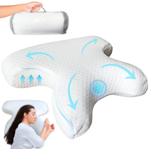 BUYLUX Almohada CPAP de Espuma Viscoelastica Ergonomica Ideal para Apnea del Sueño - Almohada Viaje Antironquidos para Dormir de Lado Compatible con Todas Las Mascaras CPAP - No mas Ronquidos