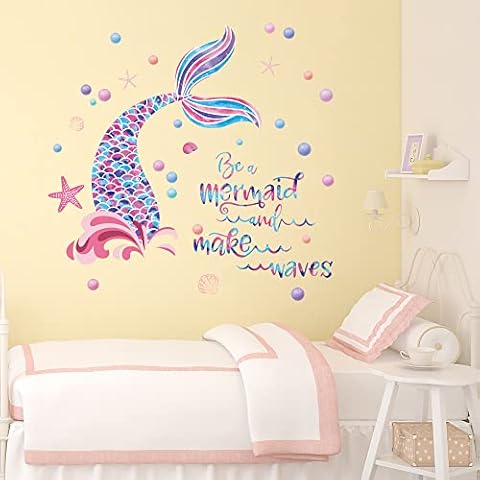 Runtoo Mermaid Wall Stickers for Girls Bedroom Kids Inspirational Quotes Wall Decals Bathroom Baby Nursery Wall Decor Cover