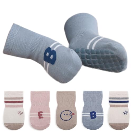 YANTOO Toddler Non-Slip Ankle Socks with Grip for Little Girls & Boys, New Born Babys, Kids, Infants Socks with OTC - 5 Pairs