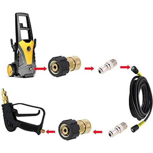 UTTASU Adaptador de conector rápido de latón M22 macho a 1/4 pulgadas para lavadoras a presión, presión máxima de trabajo de 5000 PSI, para acoplamientos de rosca M22 y mangueras de pulverización