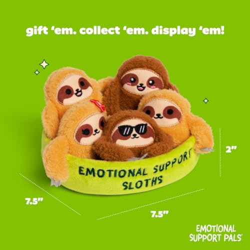 Image of Emotional Support Pals Sloths by Relatable - Cute Stuffed Animals, Squishy Toys and Plushies, Back to School Gifts and Desk Accessories for All Ages - Includes 5 Plushies with Plush Carrying Basket
