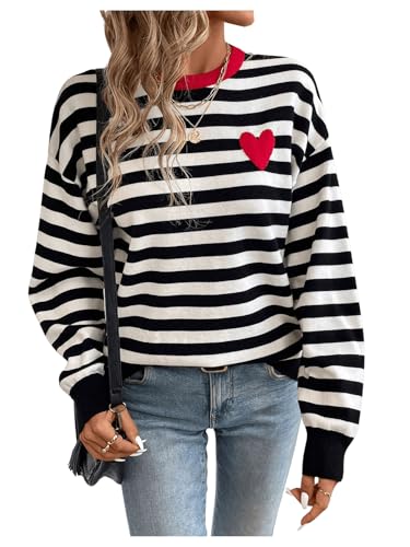 Floerns Women's Striped Print Long Sleeve Sweater Knitted Fall Pullover Tops