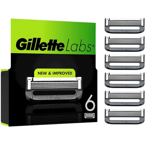Gillette Lame di rasoio, 6 pezzi, adatte per GilletteLabs con barra esfoliante e rasoio riscaldato, lame di rasoio Gillette