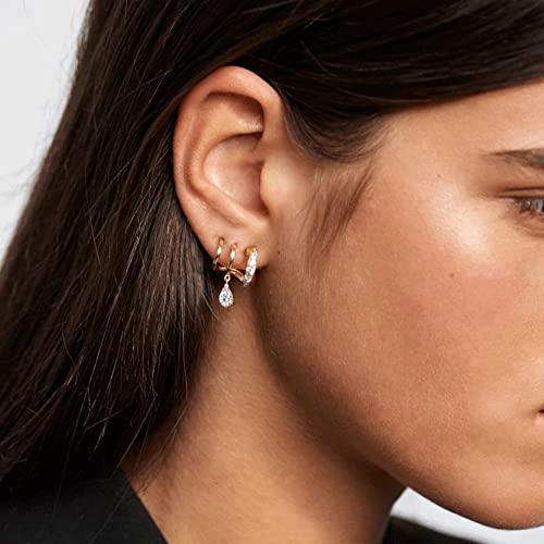 Image of Obidos 14K Gold Plated Illusion Stud Earrings for Women | Triple Huggie Hoop Earrings for One Hole| Trendy Simple Hypoallergenic Fashion Accessories Gold Jewelry Gifts for Womens