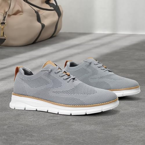 Image of Mens Casual Dress Shoes Fashion Mesh Oxfords Business Walking Work Sneakers Comfortable Lightweight Soft Sole Grey