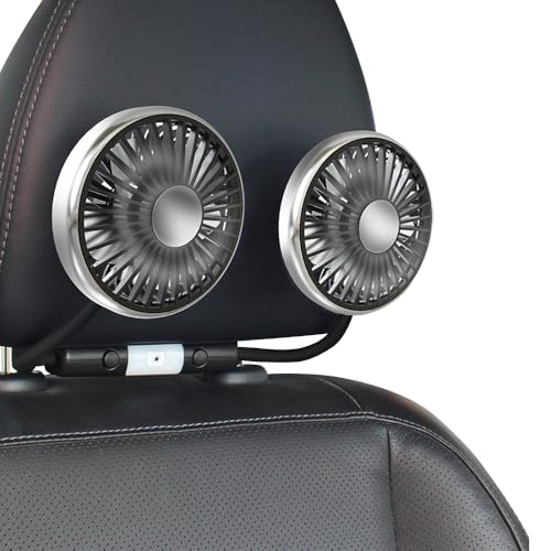 LUFEIS Auto Ventilator Auto Ventilator Für Rücksitz 360 Drehbarer Doppelköpfiger Ventilator Auto Ventilator USB Auto-Ventilator Für Rücksitz Mit 3 Geschwindigkeiten Für Autos Lkws SUV RV