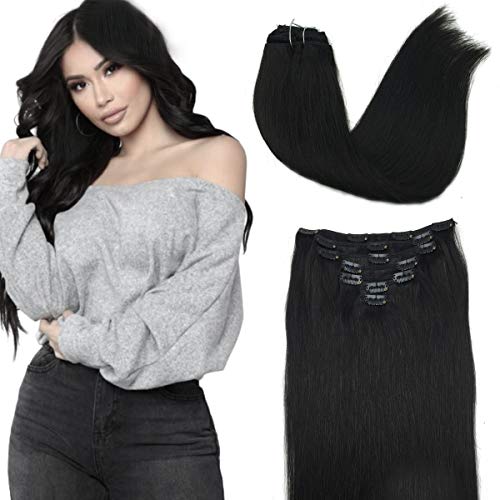 Clip in Human Hair Extensions 14Inch 120g Natural Black Human Clip Hair Extensions Remy Hair Extensions Straight Natural Hair Extensions Clip in Thick Real Hair Exrensions Straight Hair 7pcs (#1b)