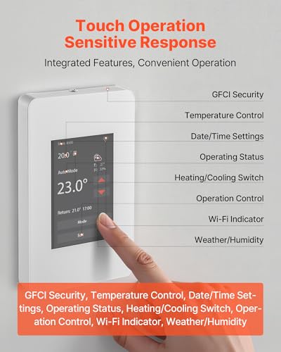 Image of VEVOR 7-Day Programmable Thermostat Gray-White (Without WiFi) - for Radiant Underfloor Heating Cable & Heat Pump, GFCI & Sensitive Sensor, TFT Color Touch Display, Energy-Efficient