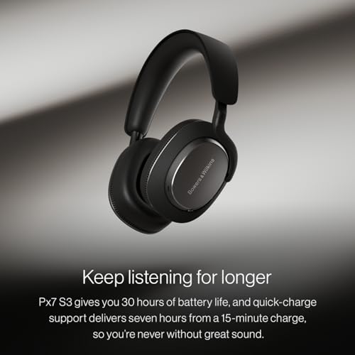 Bowers & Wilkins Px7 S3 Over-Ear Headphones, High-Resolution Sound, Comfortable Fit, Bluetooth, Active Noise Cancelling & Transparency Mode, 30-Hour Playtime, Quick Charge Support, Indigo Blue