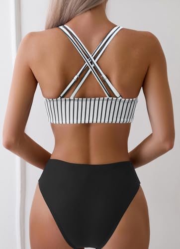Image of Fanuerg Women's Sexy V Neck Bikini Sets Hollow Out Two Piece Swimsuits Cutout Mid Waist Bathing Suit