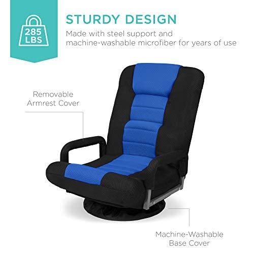 Best Choice Products Swivel Gaming Chair 360 Degree Multipurpose Floor Chair Rocker For Tv, Reading, Playing Video Games W/Lumbar Support, Armrest Handles, Adjustable Foldable Backrest - Black/Blue #TOP4