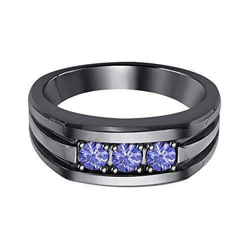 Rudrafashion Round Cut Tanzanite 14K Black Gold Plated Custom Three Stone Engagement Ring For Men's (11)