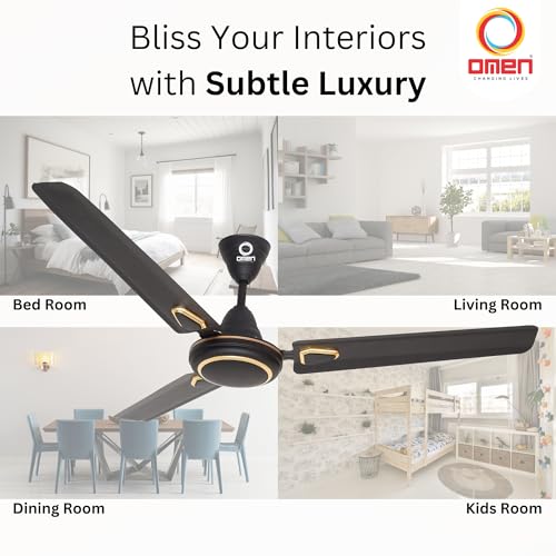 Image of Omen Changing Lives Aeroclassic Deco 1200mm Ceiling Fan for Home | BEE Star Rated | Decorative Fan & Elegant Design | High Air Delivery | Double Ball Bearing | 2 Year Warranty | (Black) Pack of 2