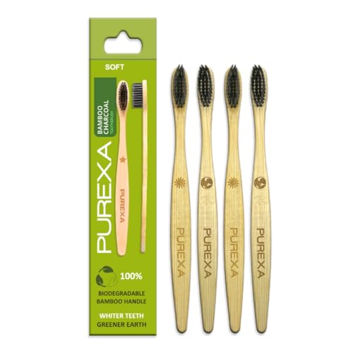 Purexa Bamboo Toothbrush with Activated Charcoal Soft Bristles (P...